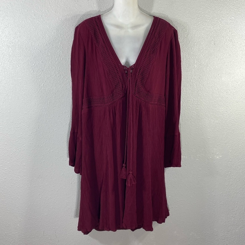 Torrid Zinfandel Burgundy Mini Gauze Lace-Up Skater Dress 2 2X 18 20 RR14 - Picture 8 of 16